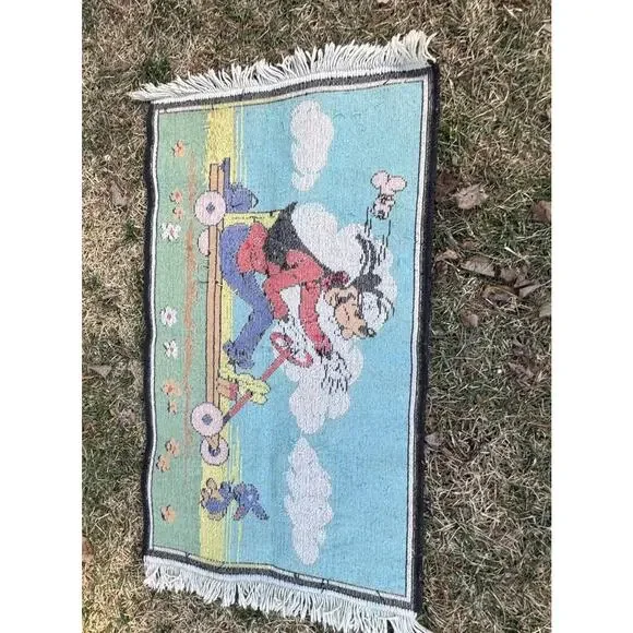 Vintage 1950’s Walt Disney Goofy On Cart Hand Made Wool Children’s Rug Carpet